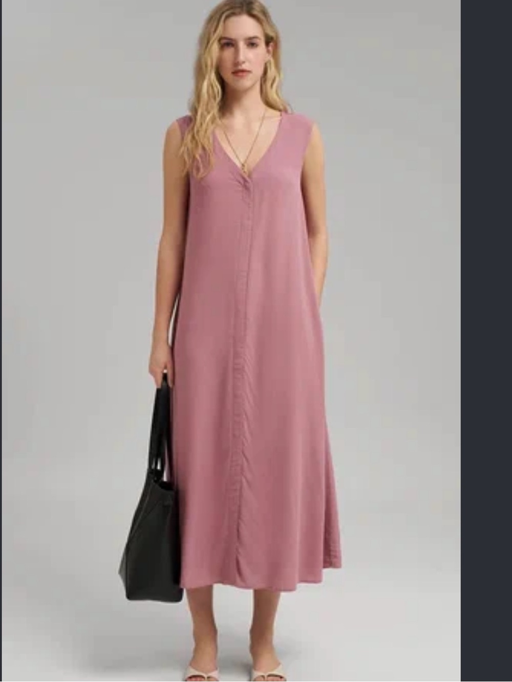 Zara Sleeveless V‑Neck Midi Dress in Dusty Rose